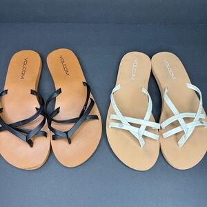 Volcom Womens Sandals Size 8(Lot of 2) Glitter Off White and Black Strappy Shoes